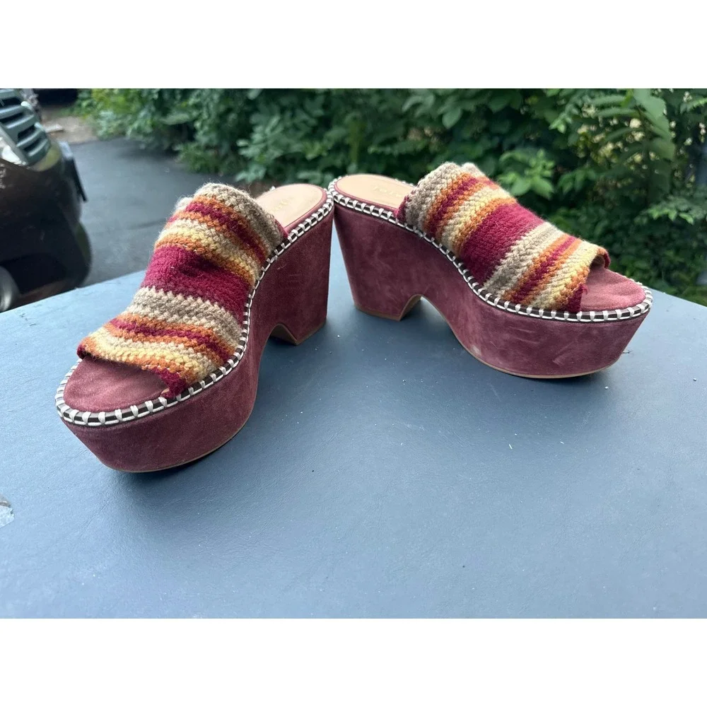 Joie Striped Knit Suede Platform Wedge Sandal Sz 8